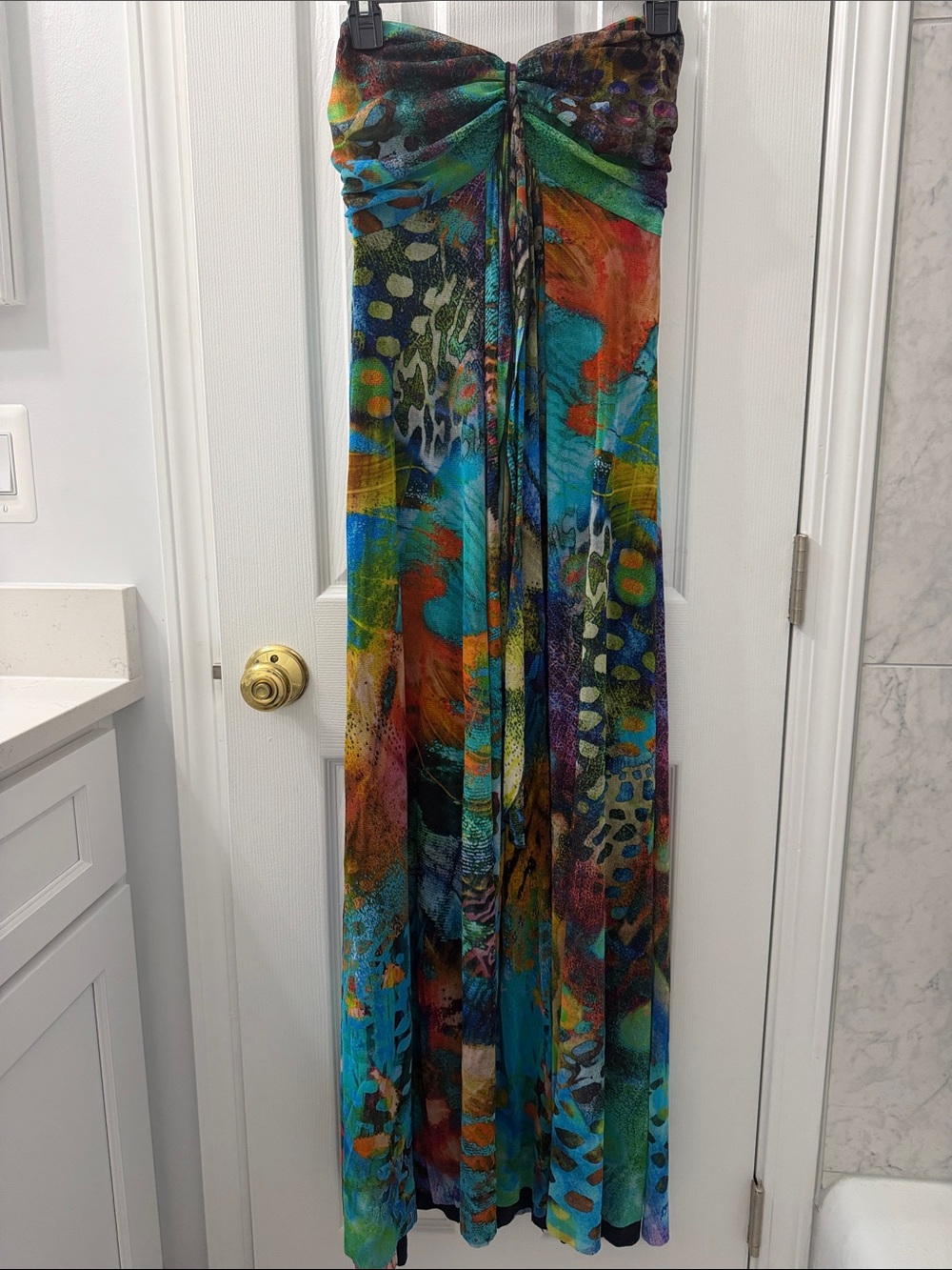 Elana Kattan Multicolor Printed Mesh Maxi Dress